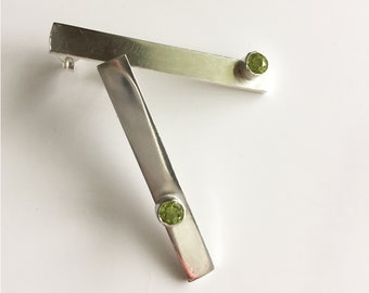 August Birthstone: Peridot and Silver Earrings  1 1/2 Inch Drops