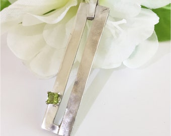Peridot Pendant, August Birthstone on Long Sterling Rectangle