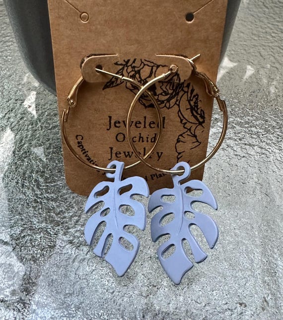 Plant Dangle Earrings, Leaf earrings, Leaf hoop earrings