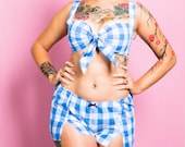 Gingham Bra and Shorts Pin Up Style Lingerie Set - Valentine's Day - Made to Order in Size XS-XL