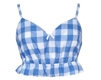 Blue Frilly Gingham Camisole - Ready to Ship in XL