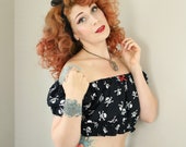 Skull Pin Up Style Peasant Top - Gothic Clothing - Size XS-XXL