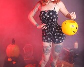 Skull Print Playsuit, Halloween Pyjamas, Retro Sleepwear, Halloween Lingerie, Ladies Romper, Made to Order in Sizes: XS-XXL