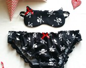 Gothic Skull Frilly Knickers and Sleep Mask Lingerie Gift Set - Sizes XXS-XXL