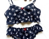 Skull Print Camisole and Knickers Set, Pin Up Lingerie, Retro Lingerie Set, Halloween Pyjama Set, Gothic Lingerie, Sizes XS-XXL