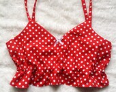 Polka Dot Frilly Crop Top - Gift for Her - Sizes: XS-XXL