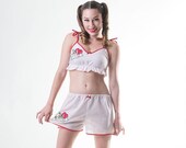 Kitten Crop Top and Shorts Pyjama Set - Retro Sleepwear - Pin Up Girl Lingerie - Made To Order in Sizes XS -XXL