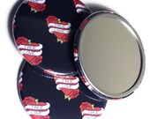 Heart Tattoo Mirror, Rockabilly Mirror, Retro Tattoo Design, Valentines Gift, Large Pocket Mirror, Stocking Filler, Tattoo Love Heart