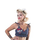 Nautical Anchor Camisole - Sailor Pyjama Top - Pin Up Sleepwear - Rockabilly Crop Top - Made to Order in Sizes XS - XXL