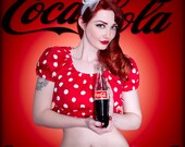 Retro Polka Dot Peasant Style Pin Up Top - Valentine's Lingerie - Made to Order in Sizes XS-XXL