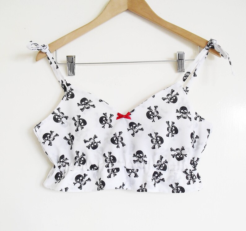 Gothic Lingerie Skull Camisole Skull and Crossbones Cropped Pyjama Top Made to Order in Size XS-XXL Halloween Lingerie