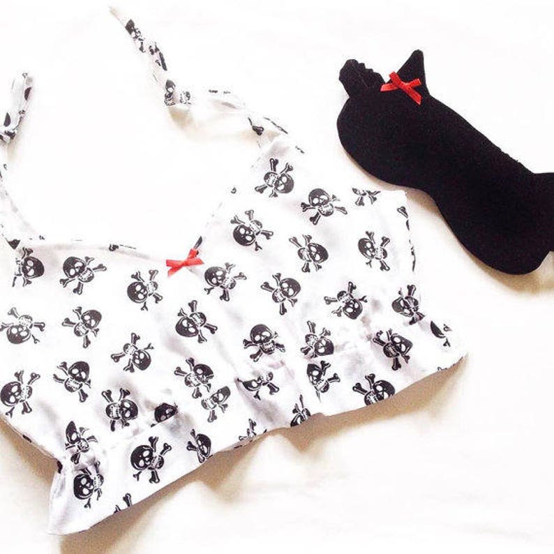 Gothic Lingerie Skull Camisole Skull and Crossbones Cropped Pyjama Top Made to Order in Size XS-XXL Halloween Lingerie