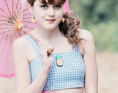 Gingham Bow Back Crop Top - Size: XXS - L