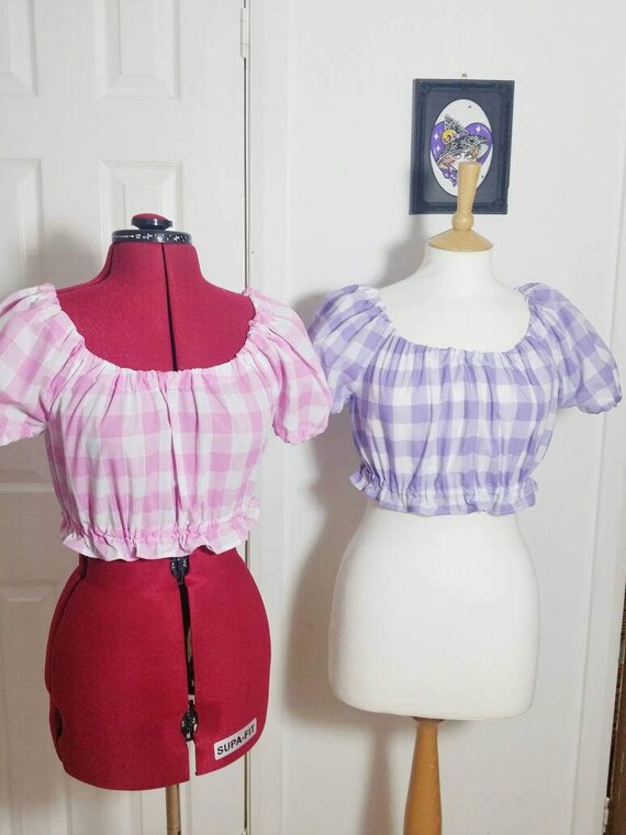 Gingham Pin Up Style Off The Shoulder Peasant Top Retro Etsy