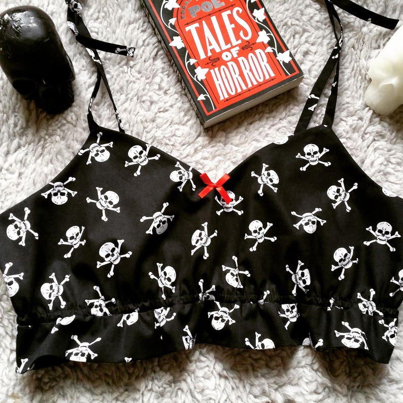 Gothic Lingerie Skull Camisole Skull and Crossbones Cropped Pyjama Top Made to Order in Size XS-XXL Halloween Lingerie