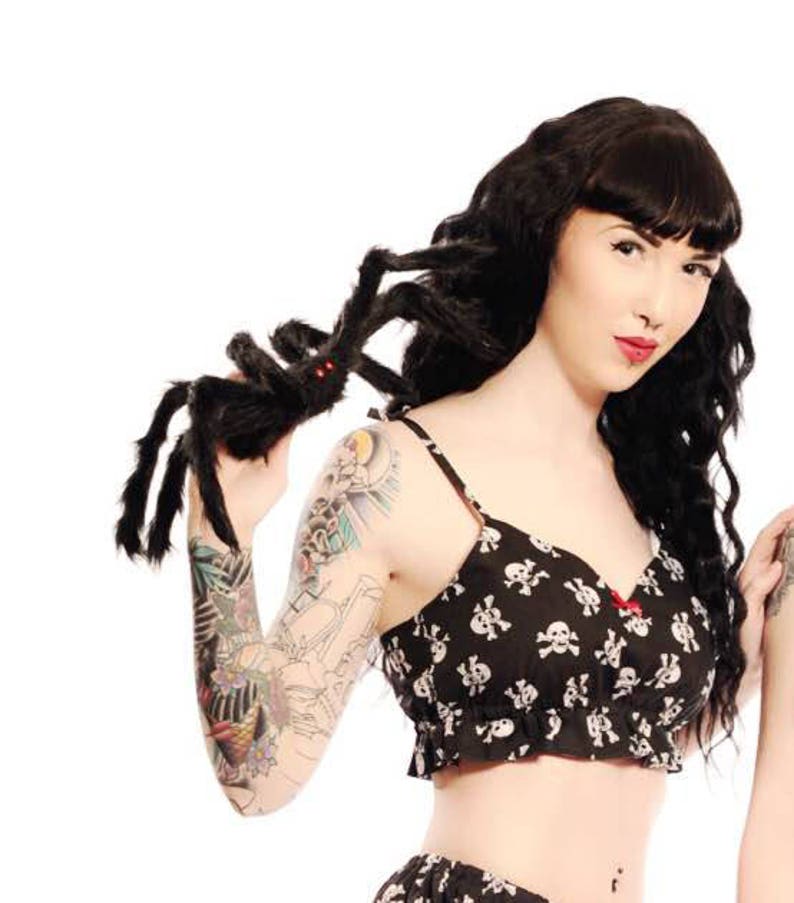 Gothic Lingerie Skull Camisole Skull and Crossbones Cropped Pyjama Top Made to Order in Size XS-XXL Halloween Lingerie