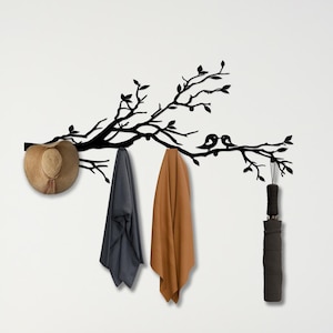 Tree Branch Wall Hanger, Coat Rack Metal, Decorative Hooks, Entryway Organizer, New Home Gift, Bird Lover Gift, Rustic Furniture, Towel Hook
