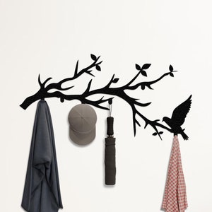 Perchero de pared de metal con forma de pájaro en la rama de un árbol, organizador de entrada, ganchos decorativos, perchero para sombreros, soporte para bolsos, colgador de paraguas, regalo para un nuevo hogar