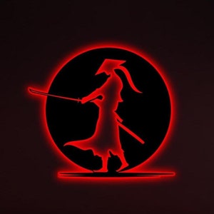 Samurai Warrior Japan LED Metal Sign, Man Cave Decor, Birthday Gift, Gamer Art, Gifts for Him, Room Decoration, Night Lights, Asian Wall Art