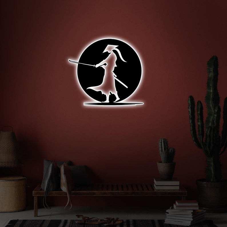 Led Design Samurai Samurai Warrior Japan LED Metal Sign, Man Cave Decor, Birthday Gift ...