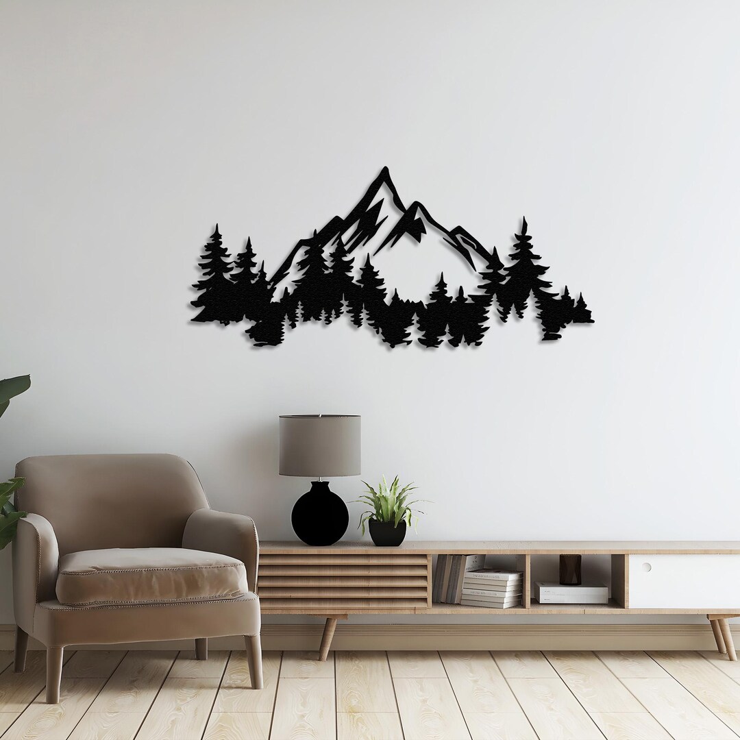 Forest Mountain Metal Wall Decor, Pine Tree Art, Snow Farmhouse, Nature ...