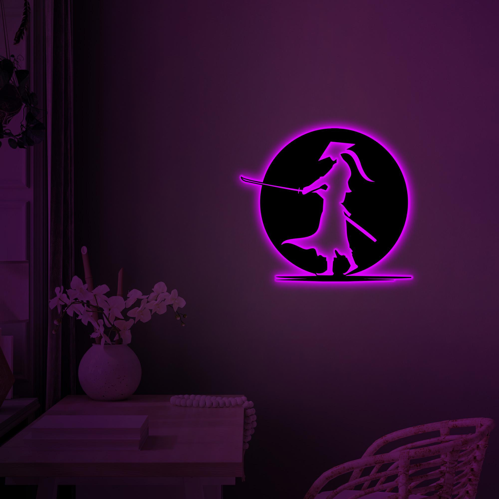 Led Design Samurai Samurai Warrior Japan LED Metal Sign, Man Cave Decor, Birthday Gift ...