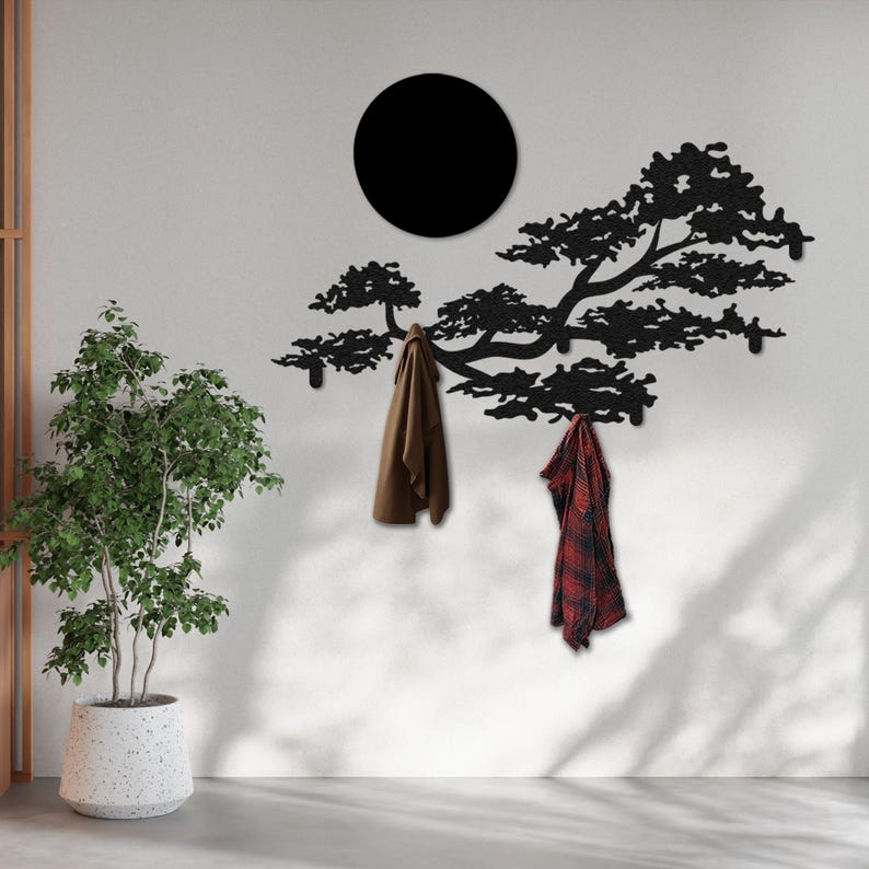 Oak Tree Coat Rack With the Sun, Decorative Hooks, Clothes Hanger ...