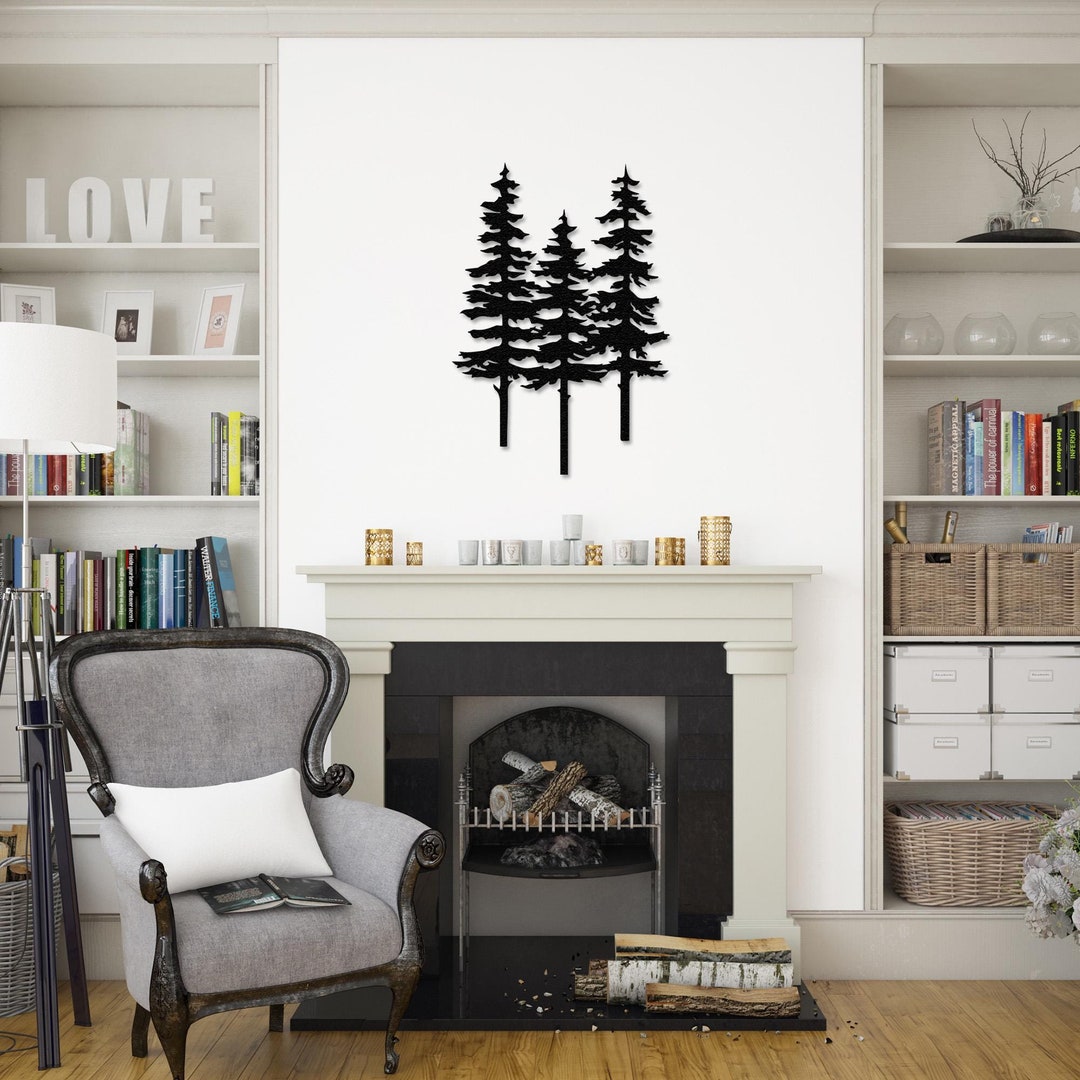 Large Pine Forest Metal Wall Decor, Nature Wall Art, Fireplace Decor ...