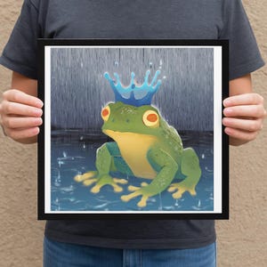 Frog Prince Vertical Poster, Whimsical Crowned Frog Wall Art, Animal Lovers Print