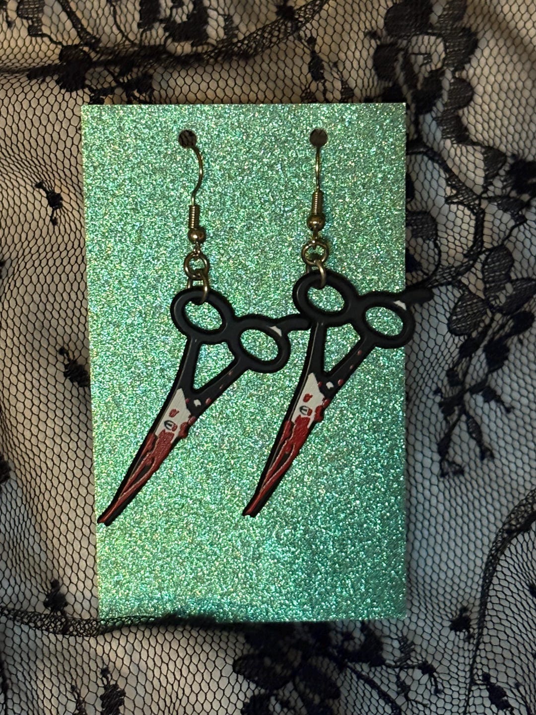 Bloody Scissors With Stainless Steel Hypoallergenic Fish Hook Earrings ...