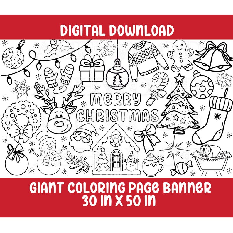 Giant Christmas Coloring Poster, Holiday Coloring Page, Gift for Kids ...