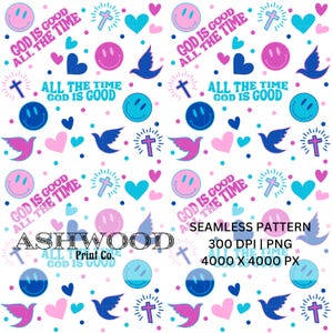 Colorful and Bright Faith Based God is Good Seamless White PNG High Quality 300 DPI 4000 x 4000 px Happy Christian Pattern Digital Download