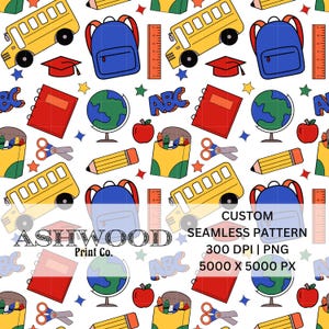 Custom Boy School Theme Seamless White PNG High Quality 300 DPI 5000 x 5000 px Custom School Pattern, High Quality Digital Download
