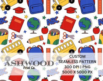 Patrón de escuela personalizado con tema de niño sin costuras en blanco PNG de alta calidad 300 DPI 5000 x 5000 px, descarga digital de alta calidad