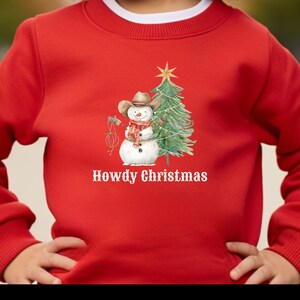 Howdy Christmas Youth Crewneck Sweatshirt, Holiday Sweatshirt, Kids Christmas Apparel, Festive Winter Clothing, Cozy Gift for Kids