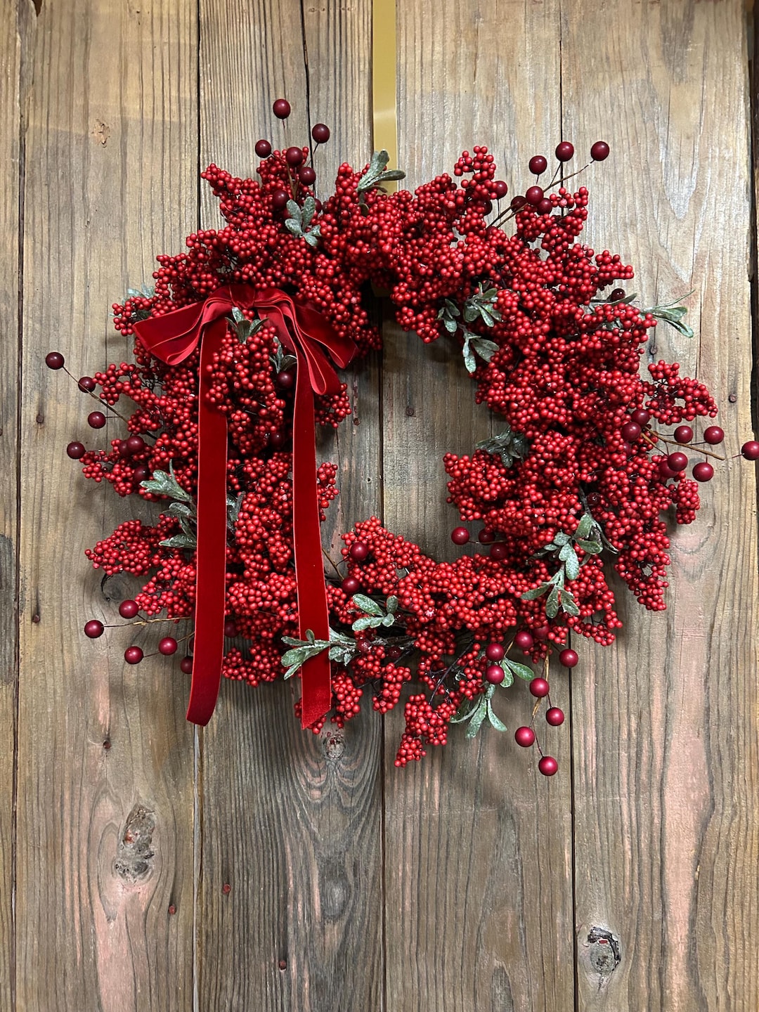 Red Berry Christmas Wreath With Simple Velvet Bow, Festive Holiday ...