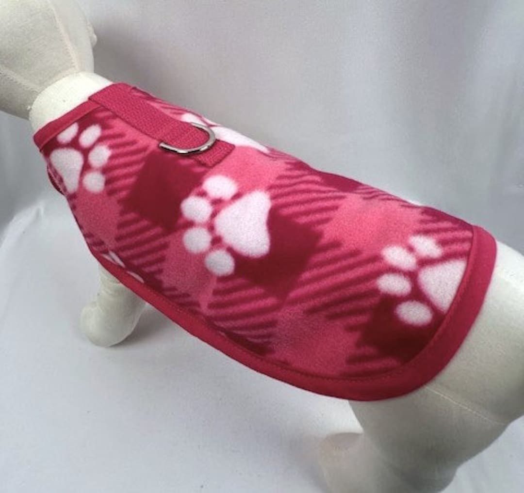 Pink Checkered Fleece Dog Harness Coat With White Paw Prints Etsy