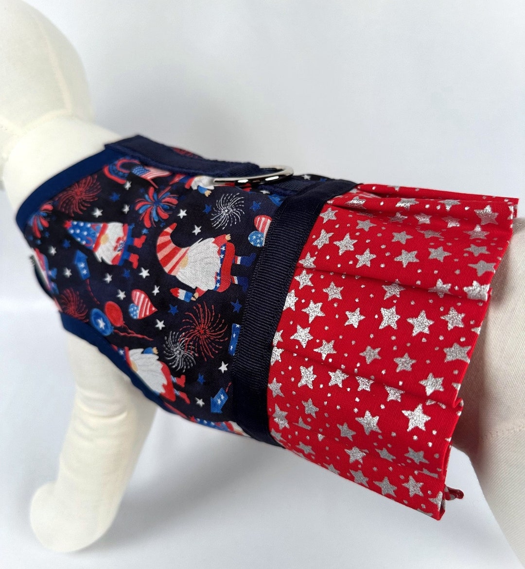 Fourth of July Patriotic Gnomes Harness With Red Stars Ruffle