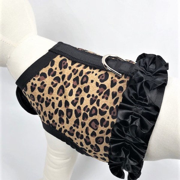 Leopard Print Ruffle Dog Harness Vest Dress