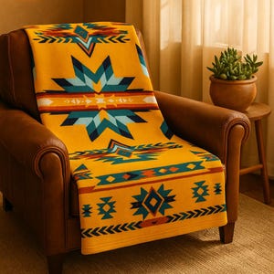 Manta tribal (tamaño completo) de inspiración nativa americana, súper suave, reversible, de 2 capas y doble cara.