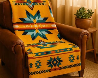 Manta tribal (tamaño matrimonial) de inspiración nativa americana, supersuave, reversible, de doble capa y doble cara.
