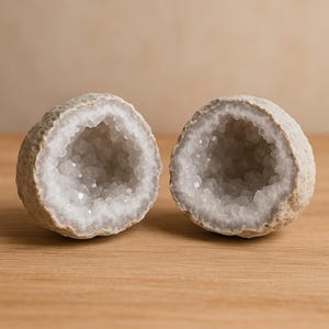 Mexican Coconut Geode - Small Hallow, Cut, Clear Quartz Crystal & Agate Geode Halves (Pairs)