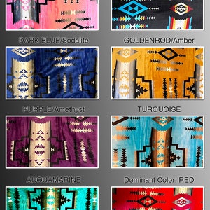 Swatch collage of eight full-size blanket colors: Pink, Onyx, Sodalite, Amber, Amethyst, Turquoise, Aquamarine, and Red. Each swatch is labeled in Helvetica Black font, set on a black, white, and grey gradient background.