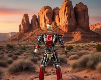 Iron Man-Inspired Recycled Metal Sculpture – Handcrafted Art Piece | New Mexico Artist Collective