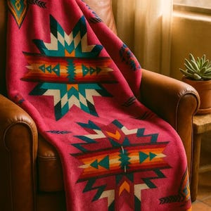 Reversible King Size Tribal Blanket: Native American Inspired, Soft 2-Ply