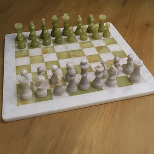 Handmade Marble & Banned Onyx Chess Set - Large Luxury Stone Collector's Gift