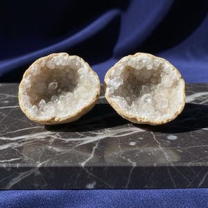 Popcorn Kristall Geode Paar | Blumenkohl & Druzy Quarz Taschenhöhle | 6 Größen | Atlas Gebirge, Marokko