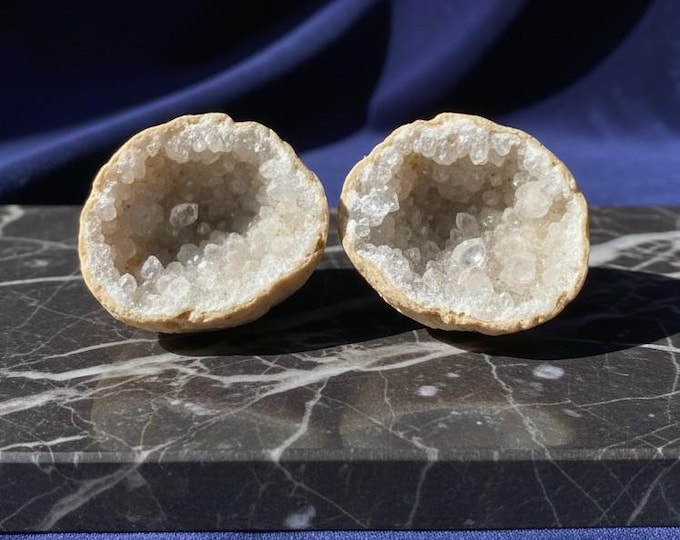 Popcorn Crystal Geode Pair | Cauliflower & Druzy Quartz Pocket Cave | 6 Sizes | Atlas Mountains, Morocco