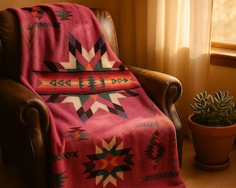 Manta reversible tamaño Queen con diseño tribal nativo americano