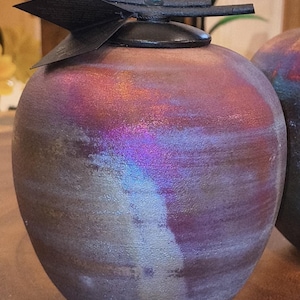 Raku Dream Jar  Peacock Blue Purple Iridescent Glaze, Gemstone Lid